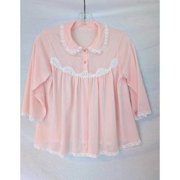 unknown Other - Vintage 60s Blush Pink Boudoir Bed Jacket S Babydoll Coquette Romantic Feminine